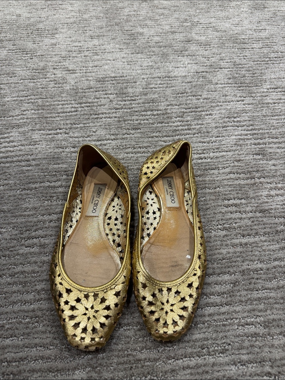 Jimmy Choo Gold Floral Cutout Ballet Flats EU 40